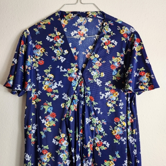 Floral Short Sleeve Tie Waist Maxi Dress-Size M - Picture 5 of 10